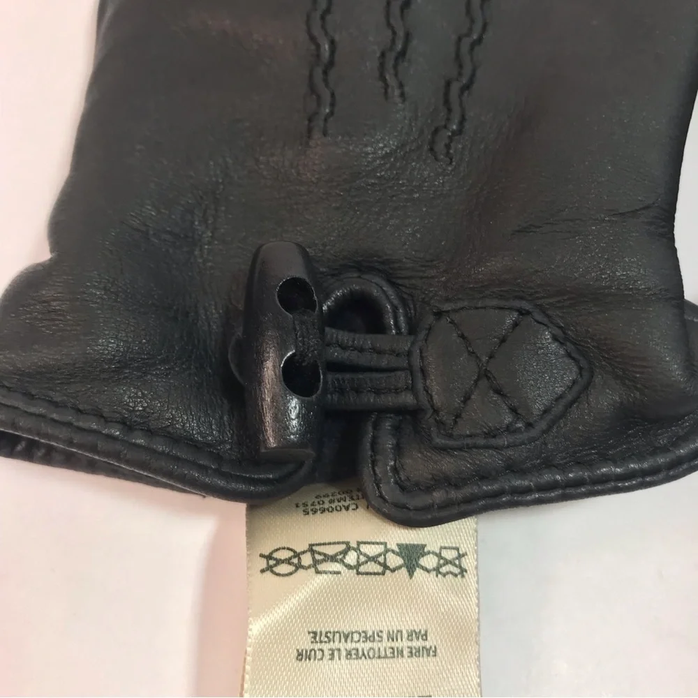 Eddie Bauer Black Leather Fleece Lined Gloves Size L